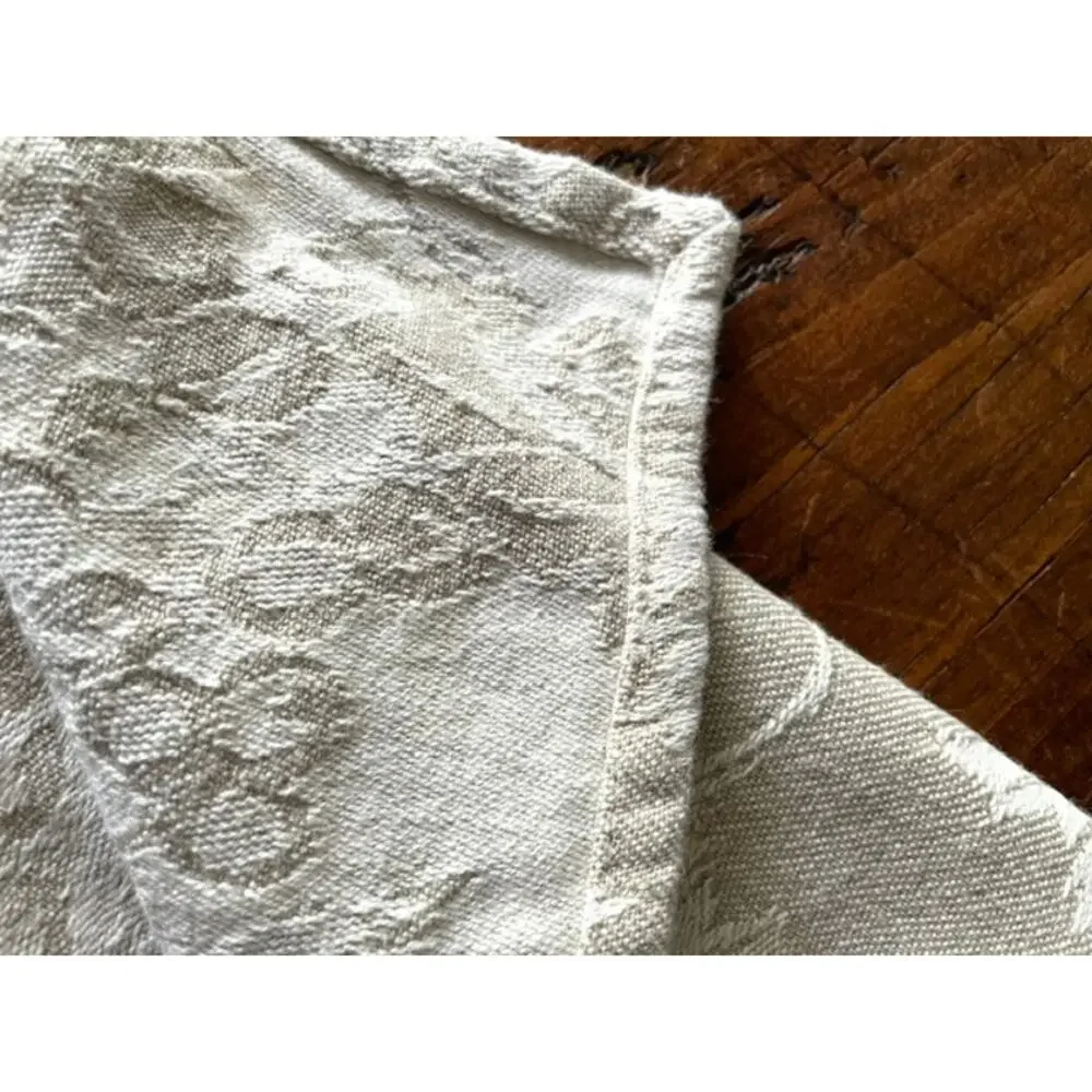 Ivory Floral Damask Cotton Napkins Set of 6 Woven Jacquard Table Linens